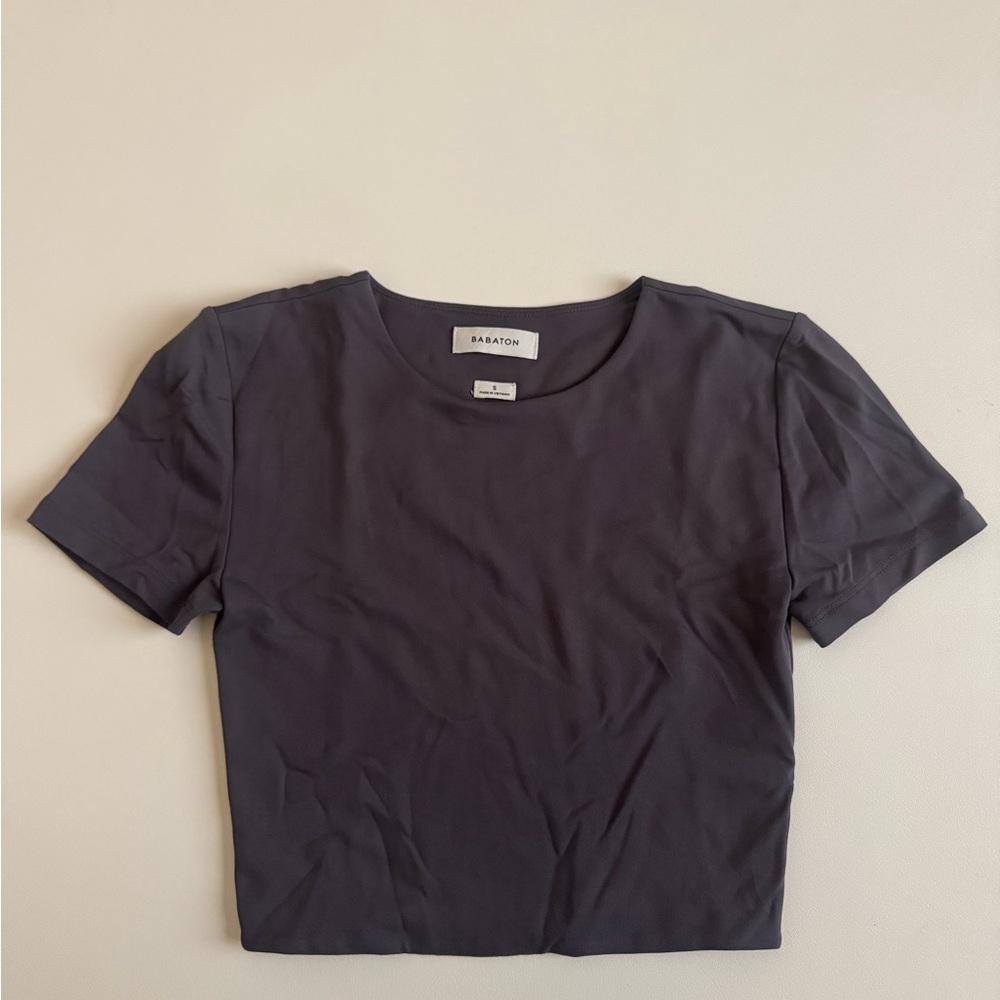 Babaton Gray Crop Fitted T-Shirt